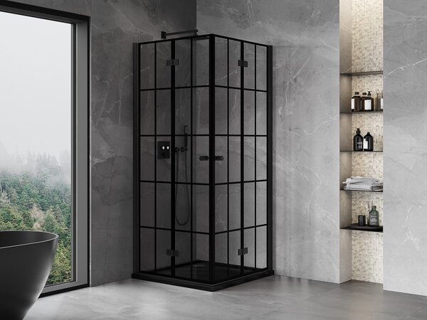Mexen Mist-F Duo, skládací sprchový kout 70 x 70 cm, čiré sklo-černá mřížka, 8A6-070L-070P-70-77