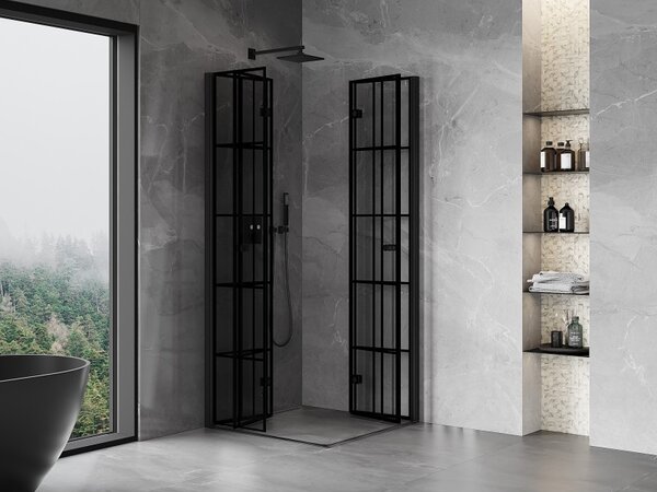 Mexen Mist-F Duo, skládací sprchový kout 70 x 70 cm, čiré sklo-černá mřížka, 8A6-070L-070P-70-77