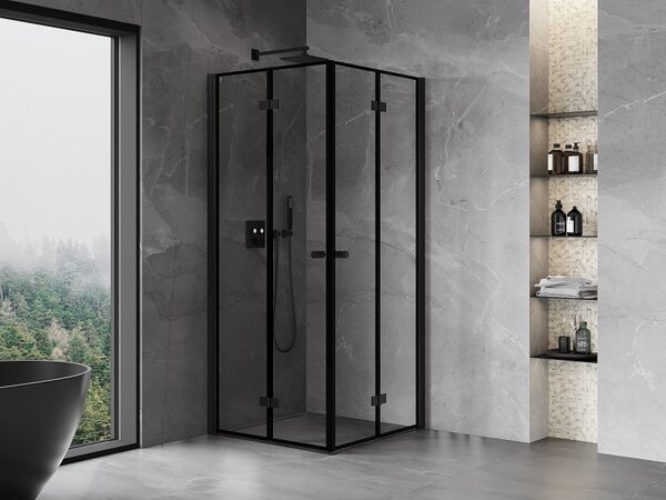 Mexen Mist-F Duo, skládací sprchový kout 70 x 70 cm, čiré sklo-černý rám, 8A6-070L-070P-70-70