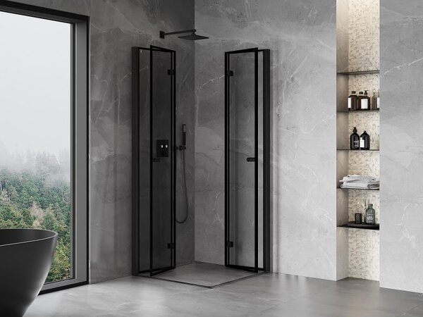 Mexen Mist-F Duo, skládací sprchový kout 70 x 70 cm, čiré sklo-černý rám, 8A6-070L-070P-70-70