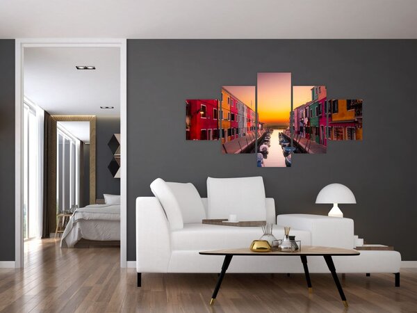 Obraz - Západ slunce, ostrov Burano, Benátky, Itálie (125x70 cm)