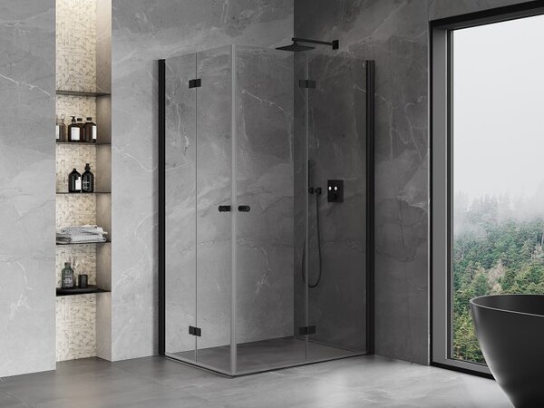 Mexen Mist-F Duo, skládací sprchový kout 70 x 75 cm, čiré sklo, černý profil, 8A6-070L-075P-70-00