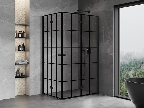 Mexen Mist-F Duo, skládací sprchový kout 70 x 75 cm, čiré sklo-černá mřížka, 8A6-070L-075P-70-77