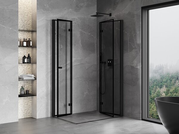Mexen Mist-F Duo, skládací sprchový kout 70 x 75 cm, čiré sklo-černý rám, 8A6-070L-075P-70-70