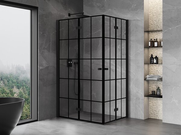 Mexen Mist-F Duo, skládací sprchový kout 75 x 70 cm, čiré sklo-černá mřížka, 8A6-075L-070P-70-77
