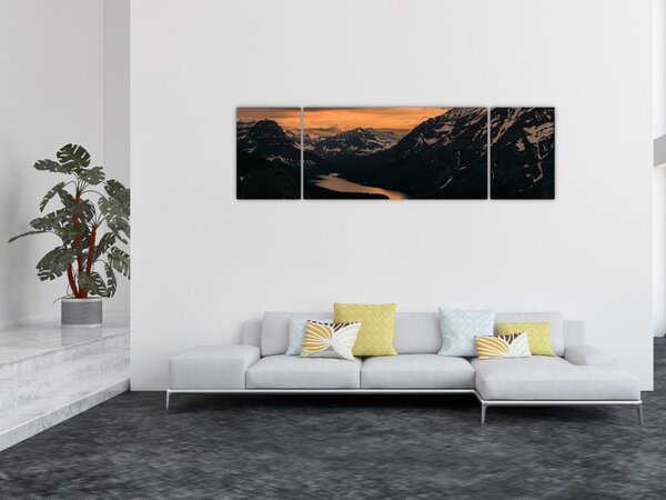 Obraz jezera mezi horami (170x50 cm)