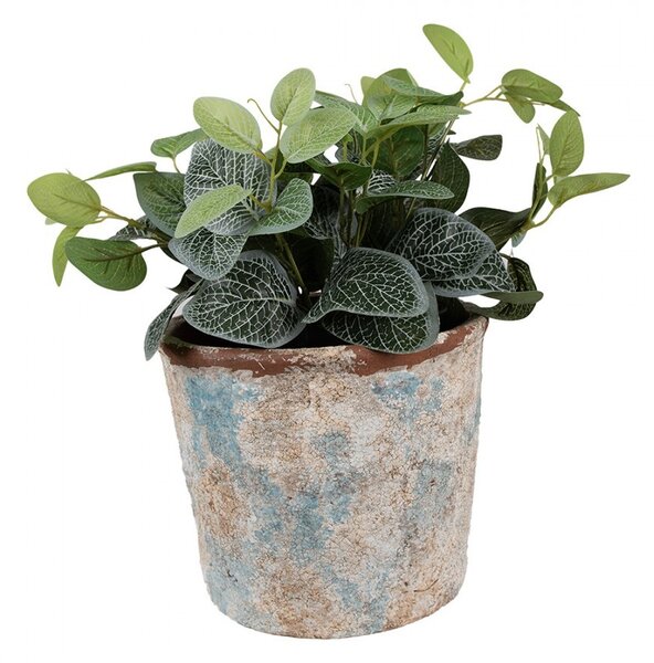 Dekorativní béžovo-modrý antik terakotový květináč Teracci - Ø 23*20 cm