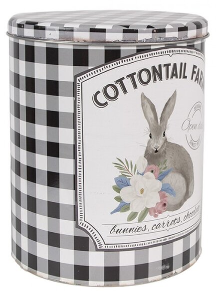Set 2 bílo-černých plechových krabiček Cottontail Farm s motivem králíčka – 20x24/17x23 cm
