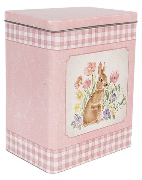 Set 2 plechových krabiček modré a růžové barvy s motivem králíčka – 21x15x25/18x13x22 cm