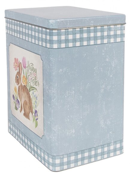 Set 2 plechových krabiček modré a růžové barvy s motivem králíčka – 21x15x25/18x13x22 cm