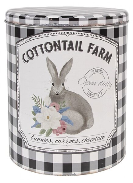 Set 2 bílo-černých plechových krabiček Cottontail Farm s motivem králíčka – 20x24/17x23 cm