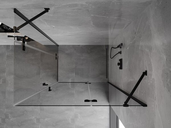 Mexen Mist-H Duo, 2-křídlý ​​výklopný sprchový kout 70 x 75 cm, čiré sklo, černý profil, 8A5-070L-075P-70-00
