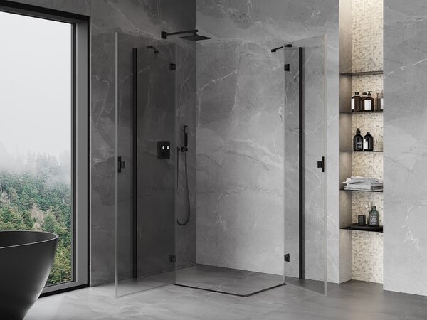 Mexen Mist-H Duo, 2-křídlý ​​výklopný sprchový kout 80 x 70 cm, čiré sklo, černý profil, 8A5-080L-070P-70-00