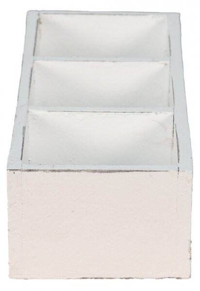 Bílý dřevěný box se třemi přihrádkami – 33x12x7 cm