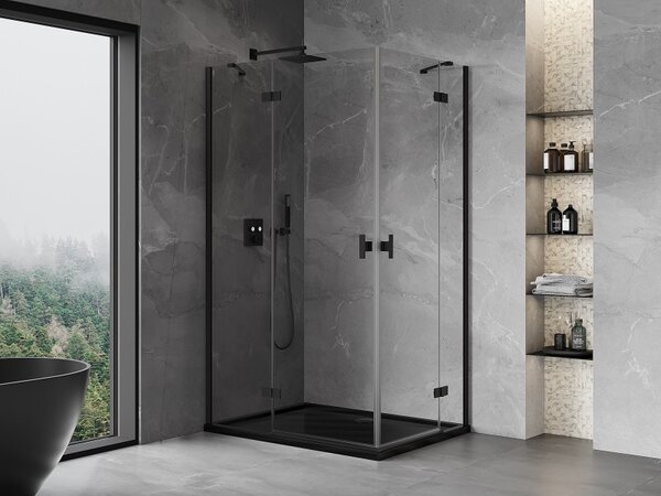 Mexen Mist-H Duo, 2-křídlý ​​výklopný sprchový kout 80 x 70 cm, čiré sklo, černý profil, 8A5-080L-070P-70-00