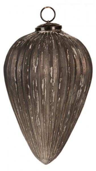 Skleněná vánoční ozdoba šedá s patinou ve tvaru šišky Louison M – 14x19 cm