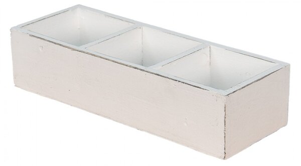 Bílý dřevěný box se třemi přihrádkami – 33x12x7 cm