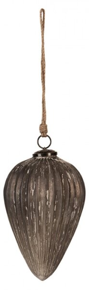 Skleněná vánoční ozdoba šedá s patinou ve tvaru šišky Louison M – 14x19 cm