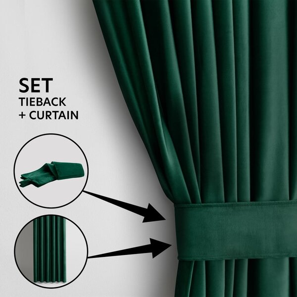 Tmavě zelený sametový dimout závěs 140x270 cm Pleat – Restilo