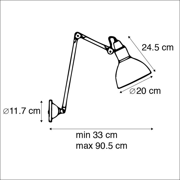 Průmyslová nástěnná lampa černá nastavitelná - Wye