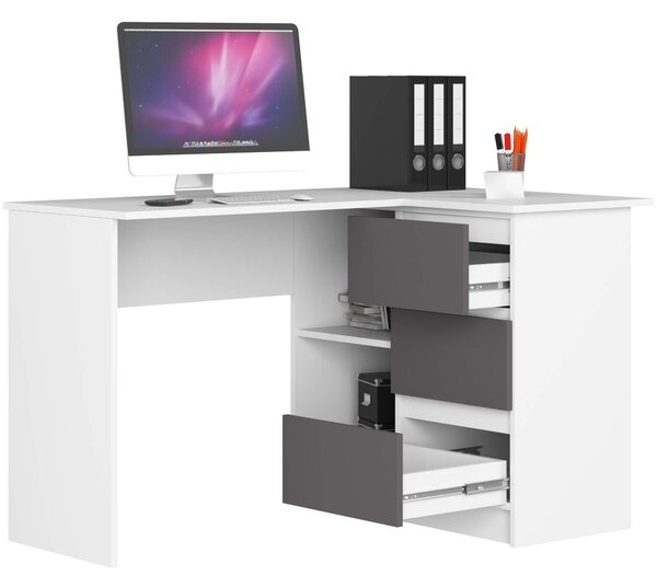 Ak furniture Rohový psací stůl B16 124 cm bílý/šedý pravý