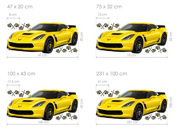 Chevrolet Corvette textilní přelepitelná samolepka na zeď arch 47 x 20 cm