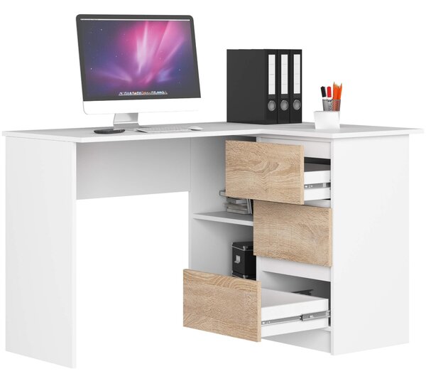 Ak furniture Rohový psací stůl B16 124 cm bílý/dub sonoma pravý