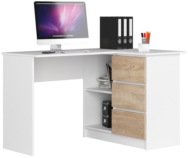 Ak furniture Rohový psací stůl B16 124 cm bílý/dub sonoma pravý