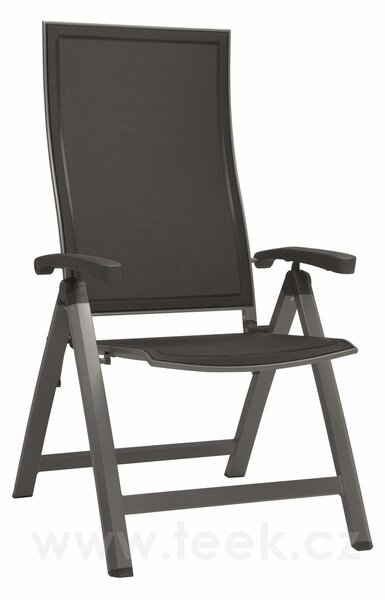 Stern Polohovací jídelní křeslo Kari, Stern, 63x71x114,5 cm, rám lakovaný hliník šedočerný (anthracite), výplet textilen žíhaný černý (carbon)