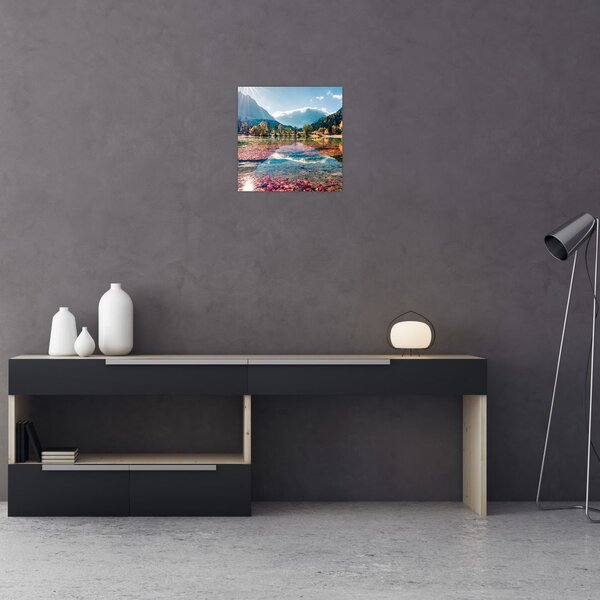 Obraz - Jezero Jasna, Gozd Martuljek, Julské Alpy, Slovinsko (30x30 cm)