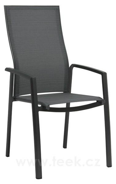 Stern Stohovatelné jídelní křeslo s vysokou opěrkou Kari, Stern, 58x66x109 cm, rám lakovaný hliník šedočerný (anthracite), výplet textilen žíhaný černý (carbon)
