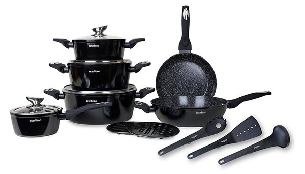 MEGAKOMBO Kuchyňský robot BestBerg BBR-2000BK + 15dílná sada nádobí BBN-1015A + Nízkosacharidový rýžovar BBRC-100 + Pákový espresso kávovar s napěňovačem BBCF-2032