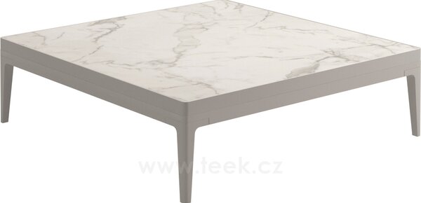 Gloster Hliníkový konferenční stolek Grid, Gloster, čtvercový 103x103x30 cm, rám hliník barva meteor, deska keramika dekor Bianco