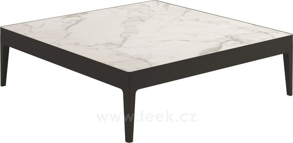 Gloster Hliníkový konferenční stolek Grid, Gloster, čtvercový 103x103x30 cm, rám hliník barva meteor, deska keramika dekor Bianco