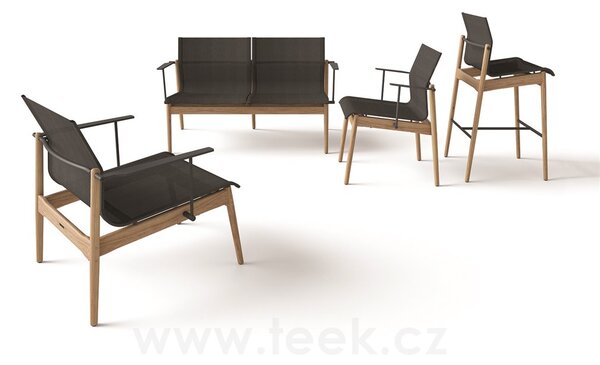Gloster Teakové nízké křeslo Sway, Gloster, 79,5x73x78 cm, leštěný teakový rám, područky nerezová ocel tmavě šedá (meteor), výplet Batyline tmavě šedý (granite)