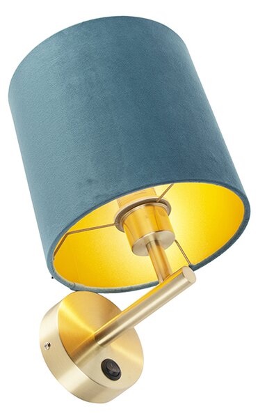 Elegantní nástěnná lampa zlatá s modrým sametovým stínítkem - Matt