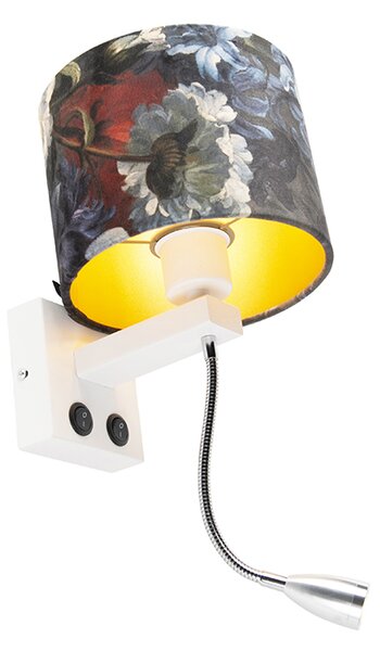 Moderní nástěnná lampa bílá s sametovým květinovým stínítkem - Brescia