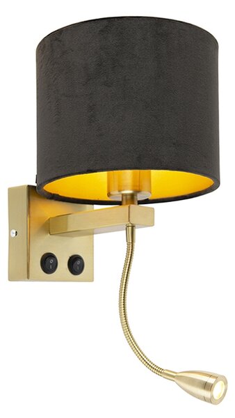 Moderní nástěnná lampa zlatá / mosazná s černým sametovým odstínem - Brescia