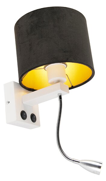 Moderní nástěnná lampa bílá s černým sametovým stínítkem - Brescia