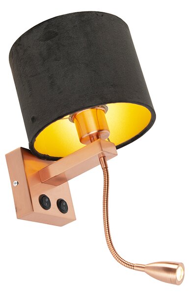 Moderní nástěnná lampa měděná s černým sametovým stínítkem - Brescia