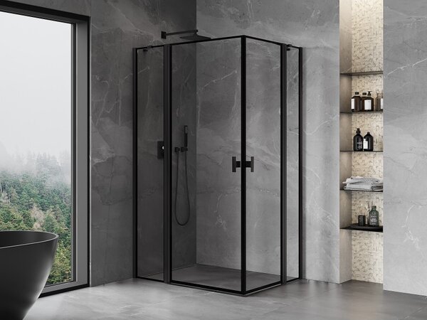Mexen, Mexen Mist Duo sklápěcí sprchový kout 75 x 70 cm, černý rám - 8A4-075L-070P-70-70