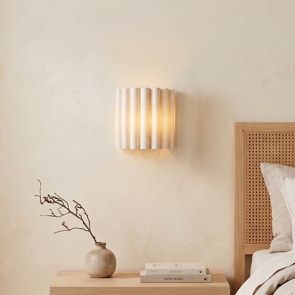 Nástěnná lampa Japandi béžová s lnem 26 cm - Scallop