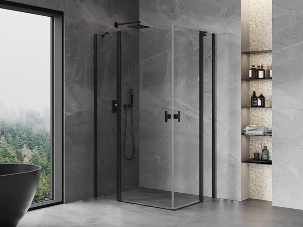 Mexen, Mexen Mist Duo výklopný sprchový kout 75 x 70 cm, průhledný, černý - 8A4-075-070-70-00