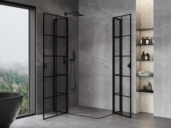 Mexen, Mexen Mist L Duo sklápěcí sprchový kout 100 x 90 cm, černá mřížka - 8A4L-100L-090P-70-77