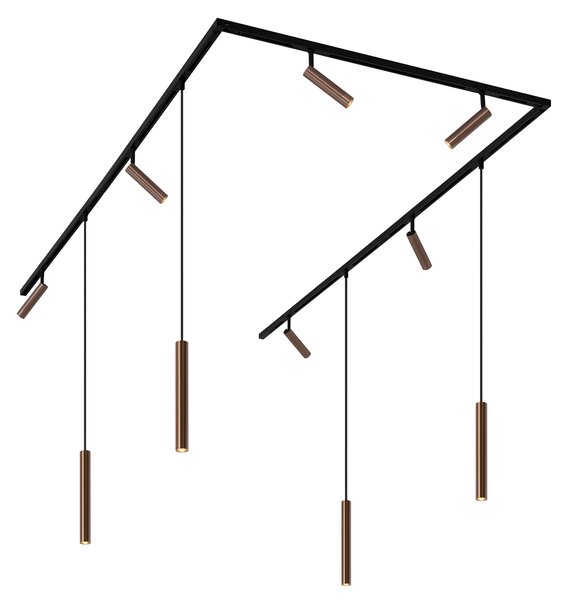 Moderní kolejnicový systém se 6 reflektory a 4 závěsnými světly tmavě bronzový 1-fázový - Slimline Uzzy Keno
