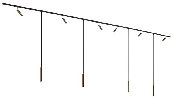 Moderní kolejnicový systém se 6 reflektory a 4 závěsnými světly tmavě bronzový 1-fázový - Slimline Uzzy Keno