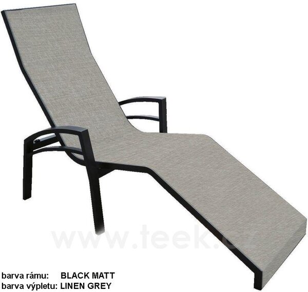 Stern Sklopné lehátko s područkami Balance, Stern, 160x70x115 cm, rám lakovaný hliník černý (black matt), výplet textilen linen grey