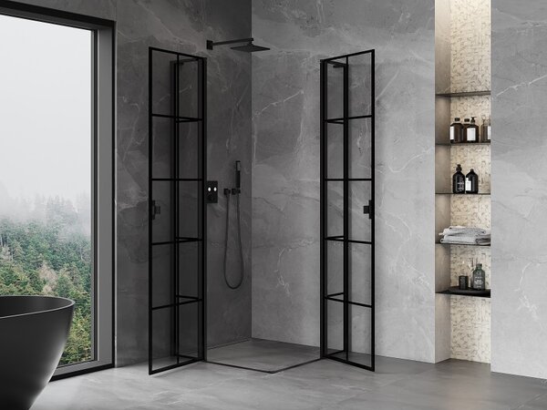 Mexen Mist L Duo sprchový kout s otevíracími dveřmi 120 x 120 cm, černá mřížka, černý - 8A4L-120L-120P-70-77