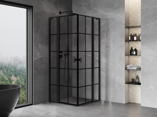 Mexen Mist L Duo sprchový kout s otevíracími dveřmi 120 x 120 cm, černá mřížka, černý - 8A4L-120L-120P-70-77