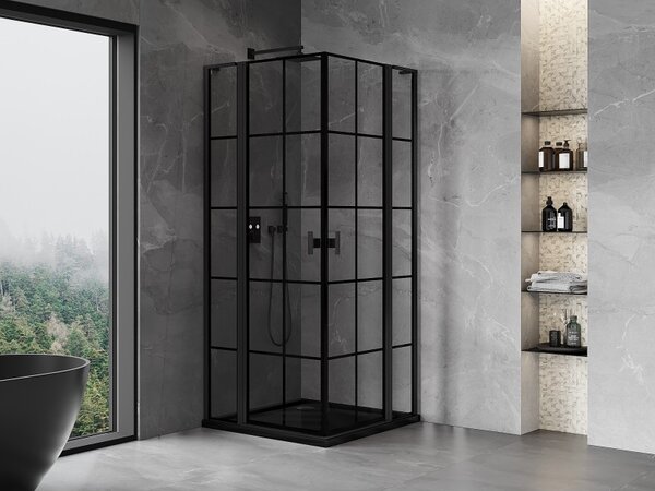 Mexen Mist L Duo sprchový kout s otevíracími dveřmi 120 x 120 cm, černá mřížka, černý - 8A4L-120L-120P-70-77